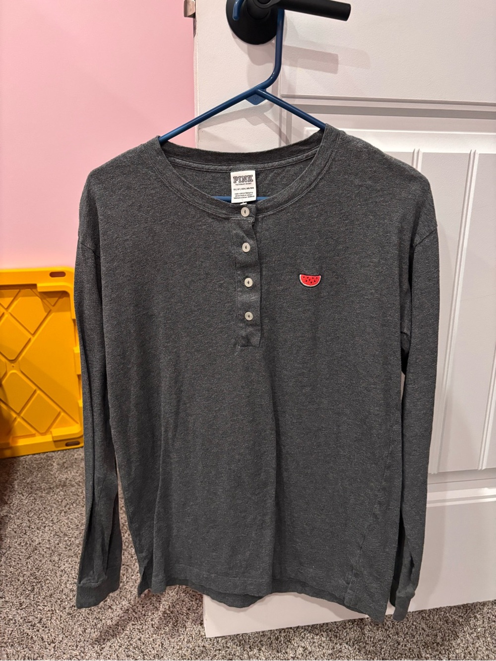 VS Pink Long-Sleeve Henley Top with Watermelon Patch